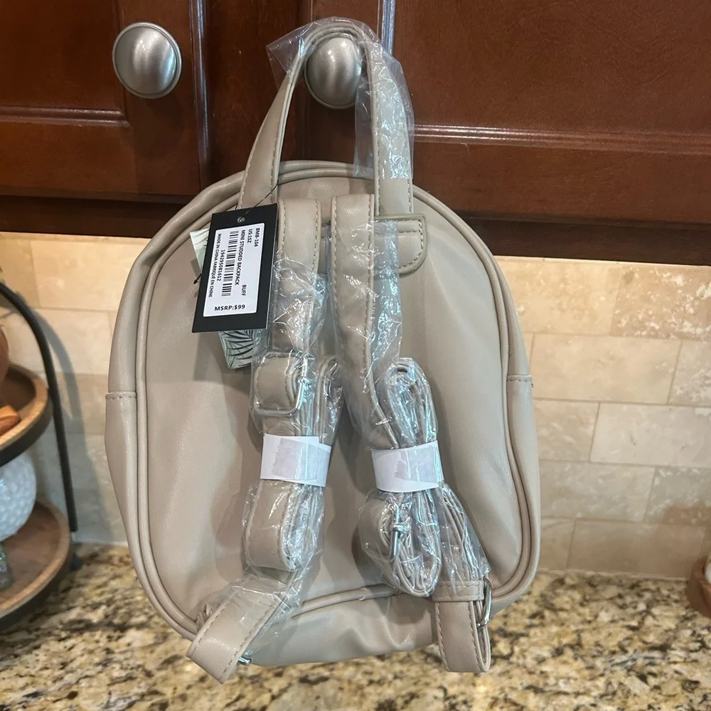 Badgley Mischka Mini Studded Backpack Quilted- Beige - Picture 2 of 5